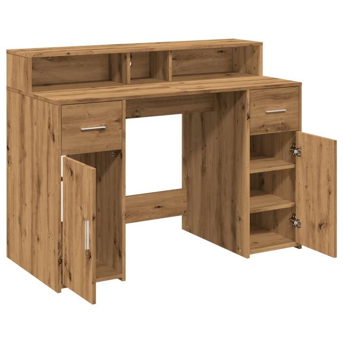 Bureau avec lumières LED chêne artisanal bois d'ingénierie - Photo n°9