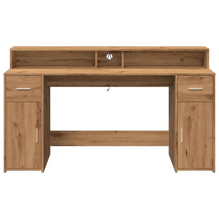 Bureau avec lumières LED chêne artisanal bois d'ingénierie - Photo n°6