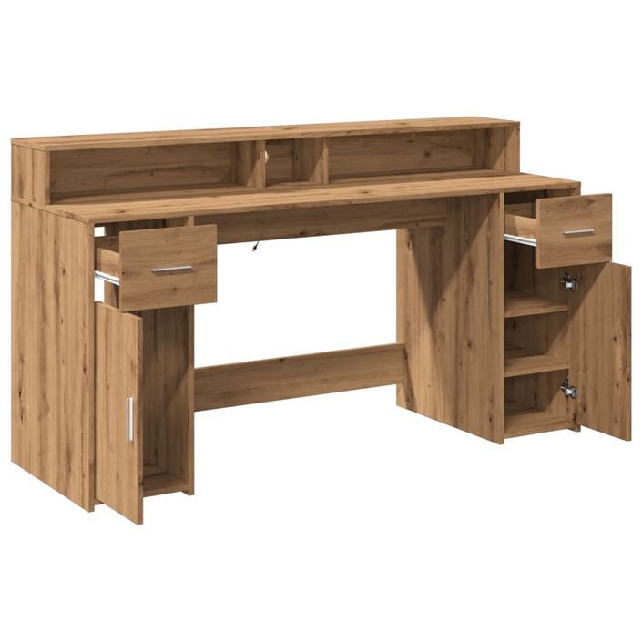 Bureau avec lumières LED chêne artisanal bois d'ingénierie - Photo n°9