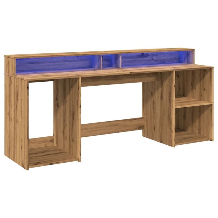 Bureau avec lumières LED chêne artisanal bois d'ingénierie - Photo n°3