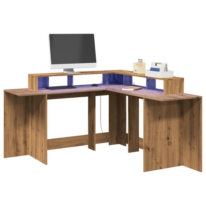 Bureau avec lumières LED chêne artisanal bois d'ingénierie - Photo n°1