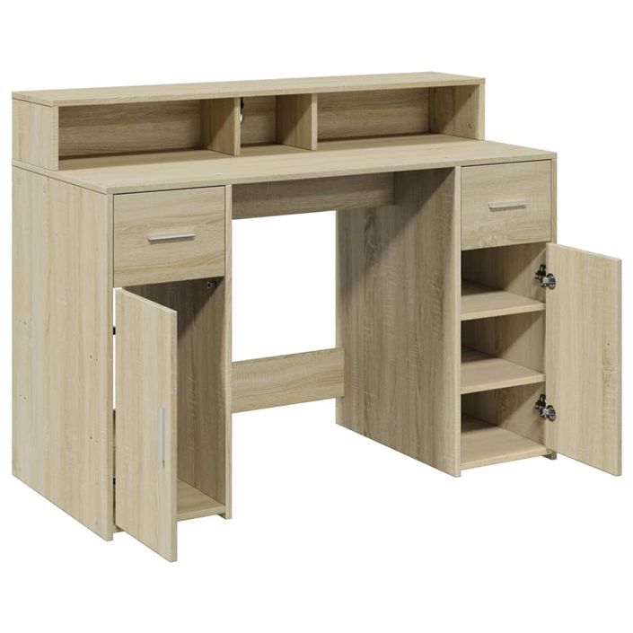 Bureau avec lumières LED chêne sonoma bois d'ingénierie - Photo n°9