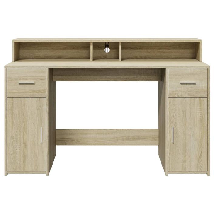 Bureau avec lumières LED chêne sonoma bois d'ingénierie - Photo n°6