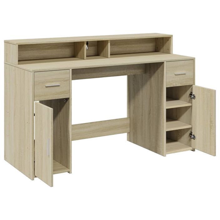 Bureau avec lumières LED chêne sonoma bois d'ingénierie - Photo n°9