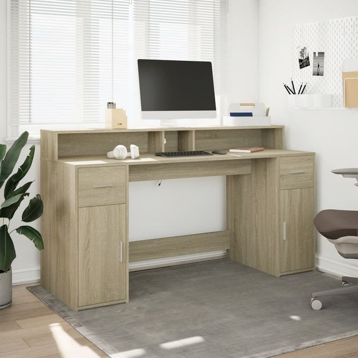 Bureau avec lumières LED chêne sonoma bois d'ingénierie - Photo n°4