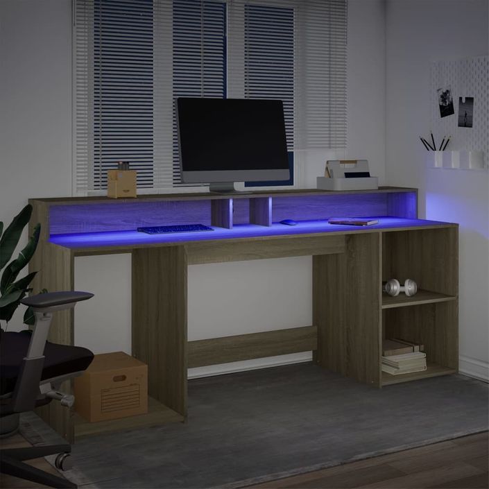 Bureau avec lumières LED chêne sonoma bois d'ingénierie - Photo n°5