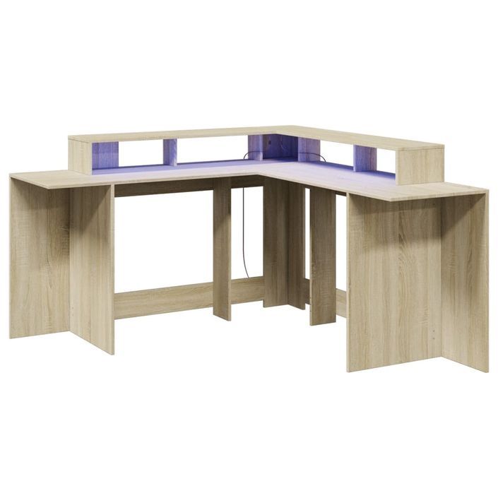 Bureau avec lumières LED chêne sonoma bois d'ingénierie - Photo n°3