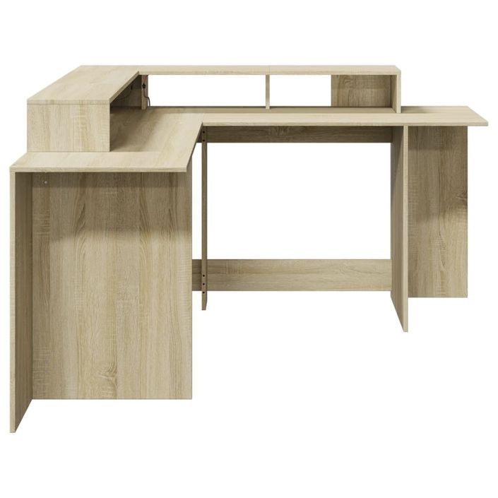 Bureau avec lumières LED chêne sonoma bois d'ingénierie - Photo n°7