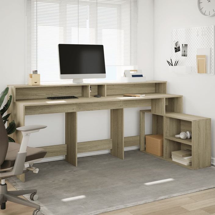 Bureau avec lumières LED chêne sonoma bois d'ingénierie - Photo n°4