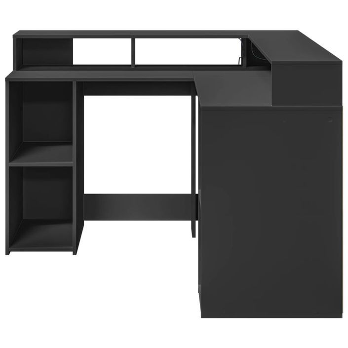 Bureau avec lumières LED noir 130x130x91 cm bois d'ingénierie - Photo n°6