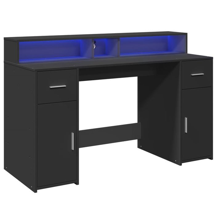 Bureau avec lumières LED noir 140x55x91 cm bois d'ingénierie - Photo n°3