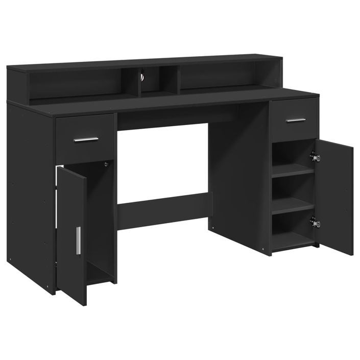 Bureau avec lumières LED noir 140x55x91 cm bois d'ingénierie - Photo n°9