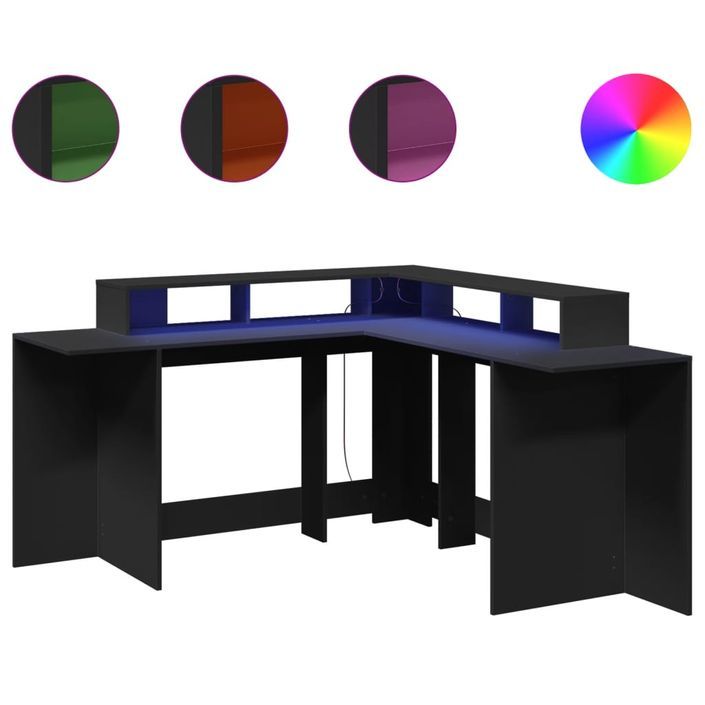 Bureau avec lumières LED noir 152x152x91 cm bois d'ingénierie - Photo n°2