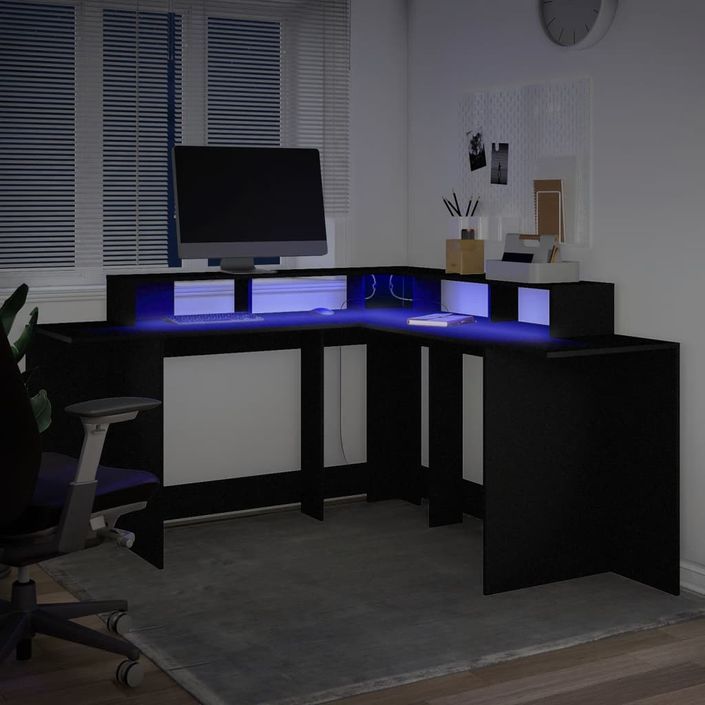 Bureau avec lumières LED noir 152x152x91 cm bois d'ingénierie - Photo n°5