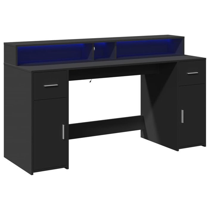 Bureau avec lumières LED noir 160x55x91 cm bois d'ingénierie - Photo n°3