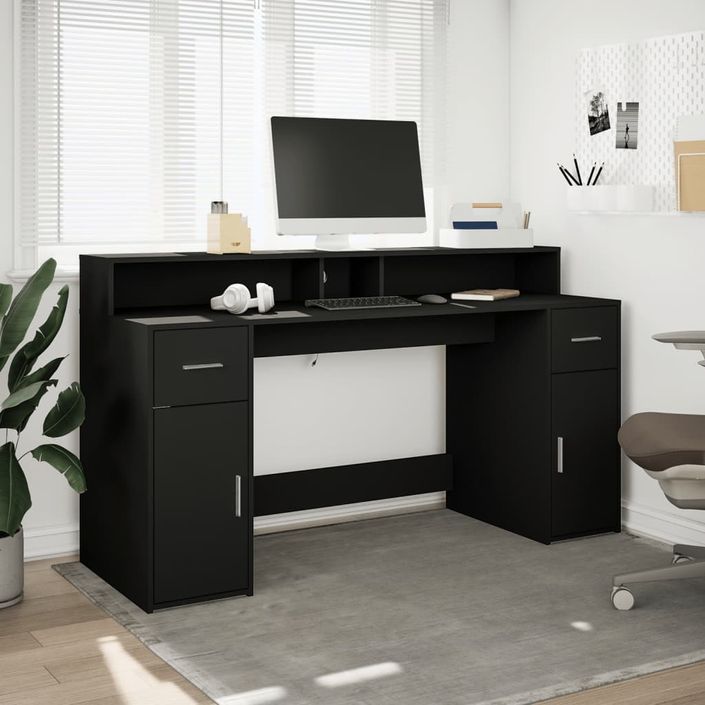 Bureau avec lumières LED noir 160x55x91 cm bois d'ingénierie - Photo n°4