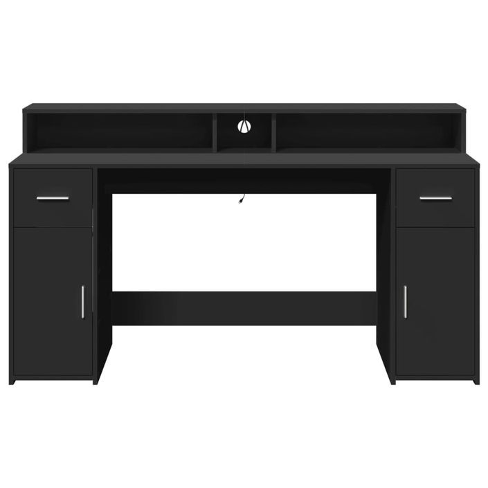 Bureau avec lumières LED noir 160x55x91 cm bois d'ingénierie - Photo n°6