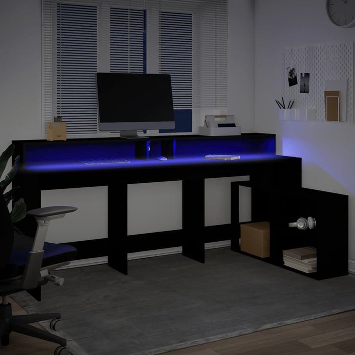 Bureau avec lumières LED noir 200x104x91 cm bois d'ingénierie - Photo n°5