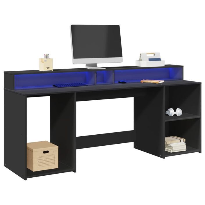 Bureau avec lumières LED noir 200x55x91 cm bois d'ingénierie - Photo n°1