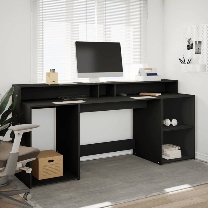 Bureau avec lumières LED noir 200x55x91 cm bois d'ingénierie - Photo n°4