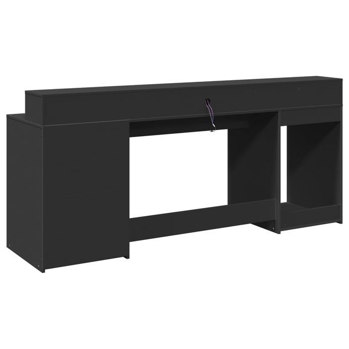 Bureau avec lumières LED noir 200x55x91 cm bois d'ingénierie - Photo n°8