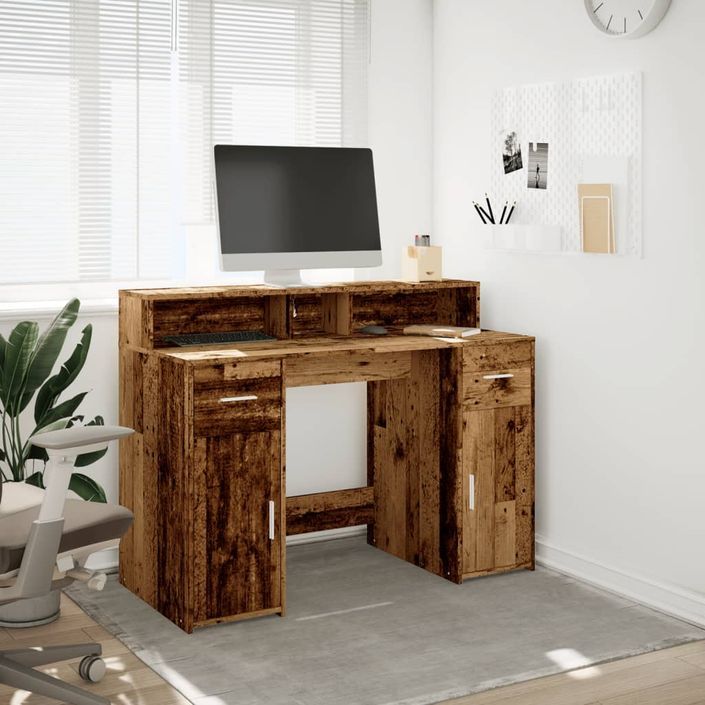 Bureau avec lumières LED vieux bois bois d'ingénierie - Photo n°4