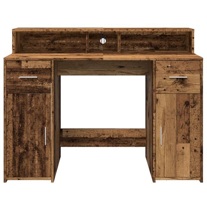 Bureau avec lumières LED vieux bois bois d'ingénierie - Photo n°6