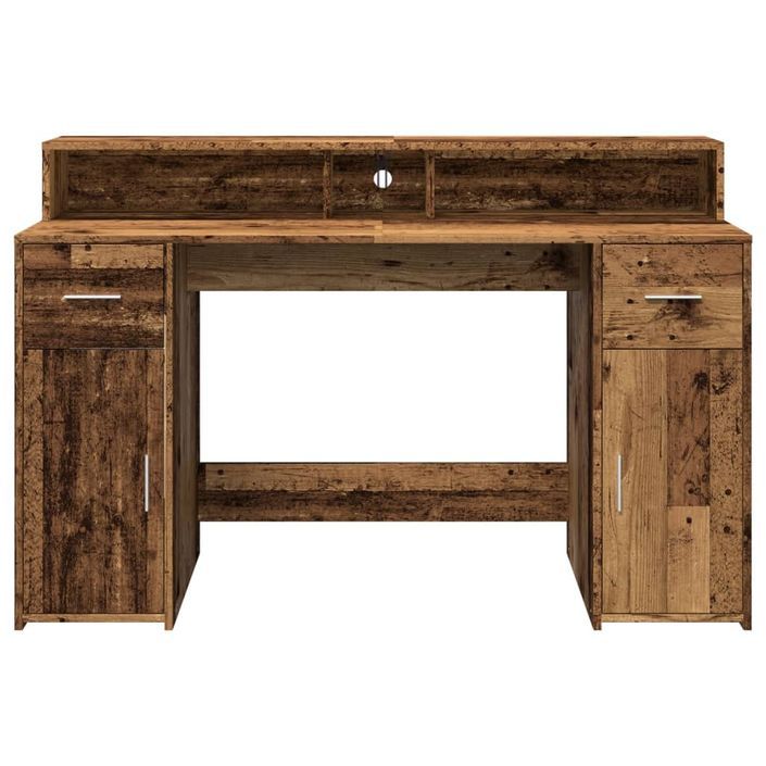 Bureau avec lumières LED vieux bois bois d'ingénierie - Photo n°6