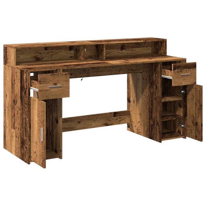 Bureau avec lumières LED vieux bois bois d'ingénierie - Photo n°9