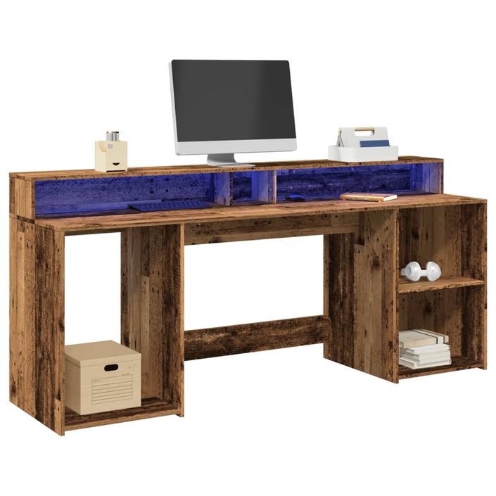 Bureau avec lumières LED vieux bois bois d'ingénierie - Photo n°1