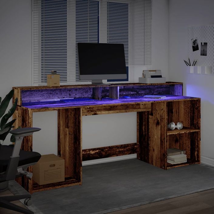 Bureau avec lumières LED vieux bois bois d'ingénierie - Photo n°5