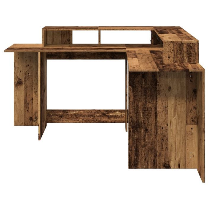 Bureau avec lumières LED vieux bois bois d'ingénierie - Photo n°6