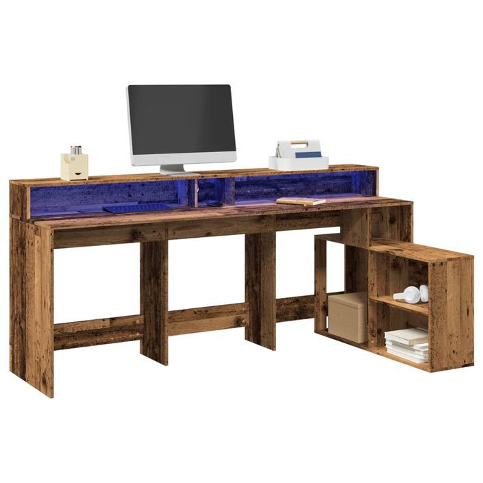 Bureau avec lumières LED vieux bois bois d'ingénierie - Photo n°1