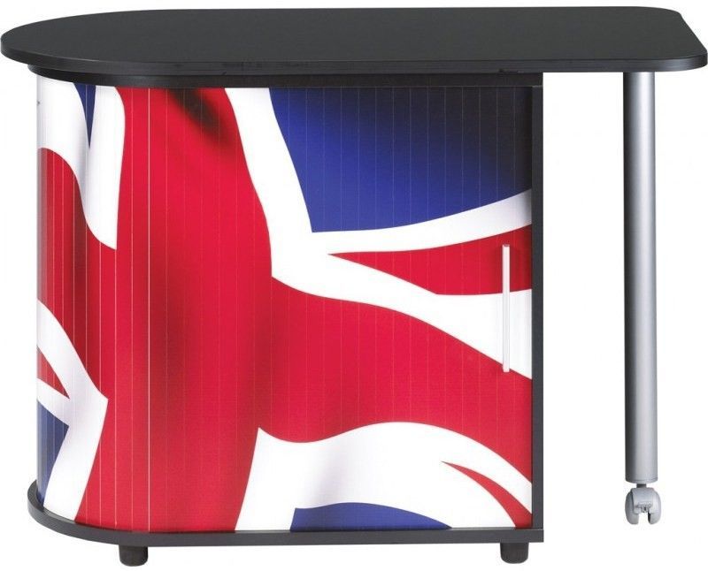 Bureau avec plateau pivotant et rangement noir imprimé drapeau Anglais Kool 105 cm - Photo n°1