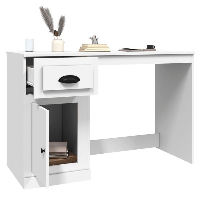 Bureau avec tiroir blanc 115x50x75 cm bois d'ingénierie - Photo n°5