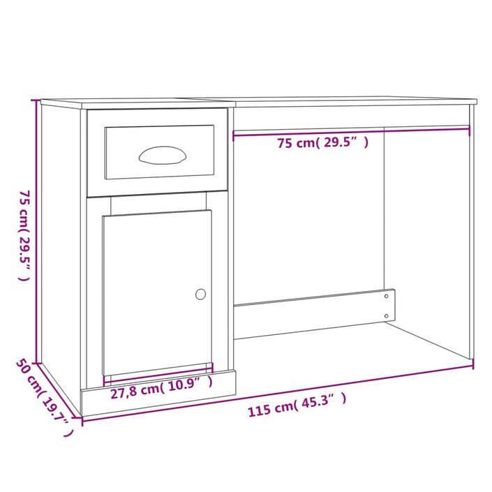 Bureau avec tiroir blanc 115x50x75 cm bois d'ingénierie - Photo n°10