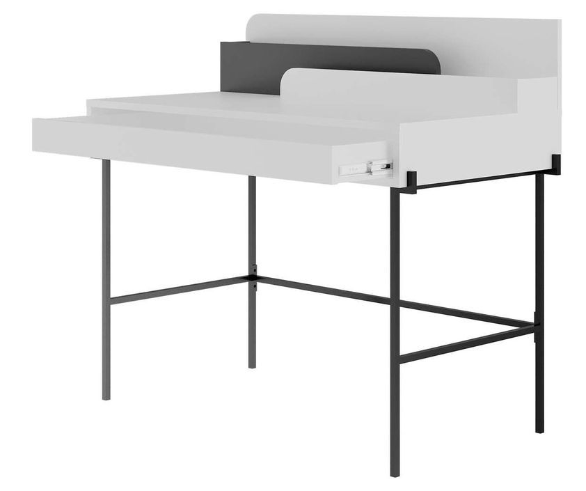 Bureau avec tiroir bois blanc et anthracite avec des pieds en métal noir Kinza 108 cm - Photo n°7