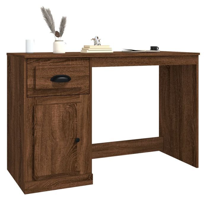 Bureau avec tiroir chêne marron 115x50x75 cm bois d'ingénierie - Photo n°4