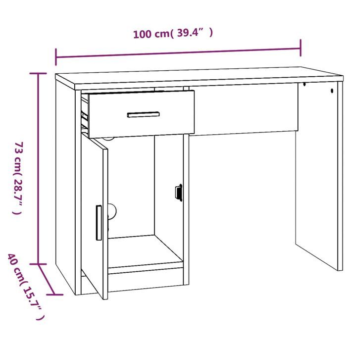 Bureau avec tiroir et armoire Blanc brillant 100x40x73 cm - Photo n°9