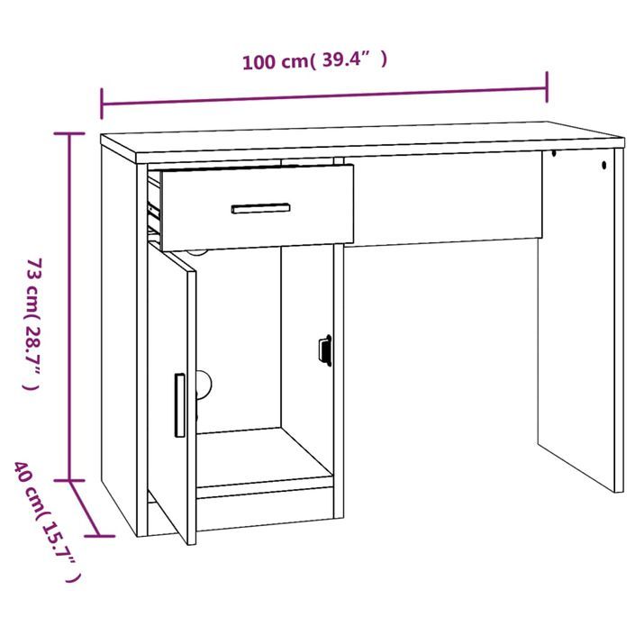 Bureau avec tiroir et armoire Chêne marron 100x40x73 cm - Photo n°9