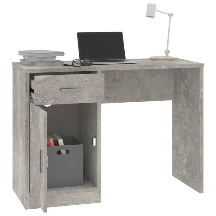 Bureau avec tiroir et armoire Gris béton 100x40x73 cm - Photo n°4