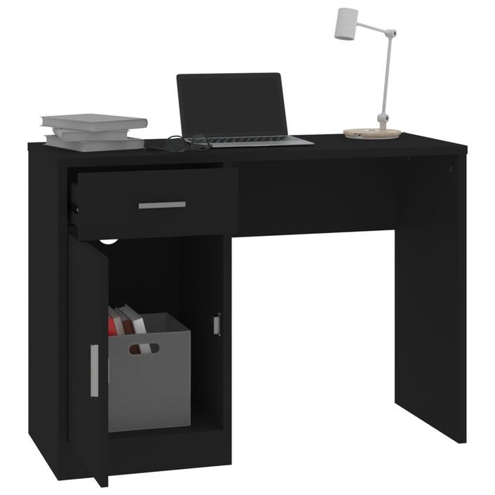 Bureau avec tiroir et armoire Noir 100x40x73 cm Bois ingénierie - Photo n°4