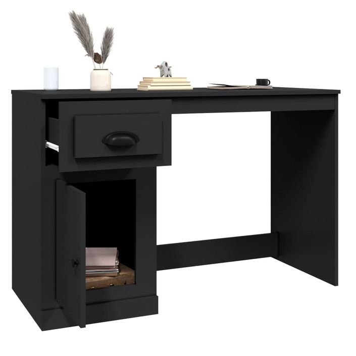 Bureau avec tiroir noir 115x50x75 cm bois d'ingénierie - Photo n°5