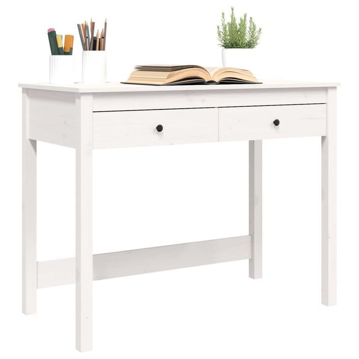 Bureau avec tiroirs Blanc 100x50x78 cm Bois massif de pin - Photo n°4