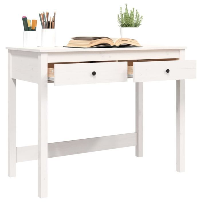 Bureau avec tiroirs Blanc 100x50x78 cm Bois massif de pin - Photo n°5