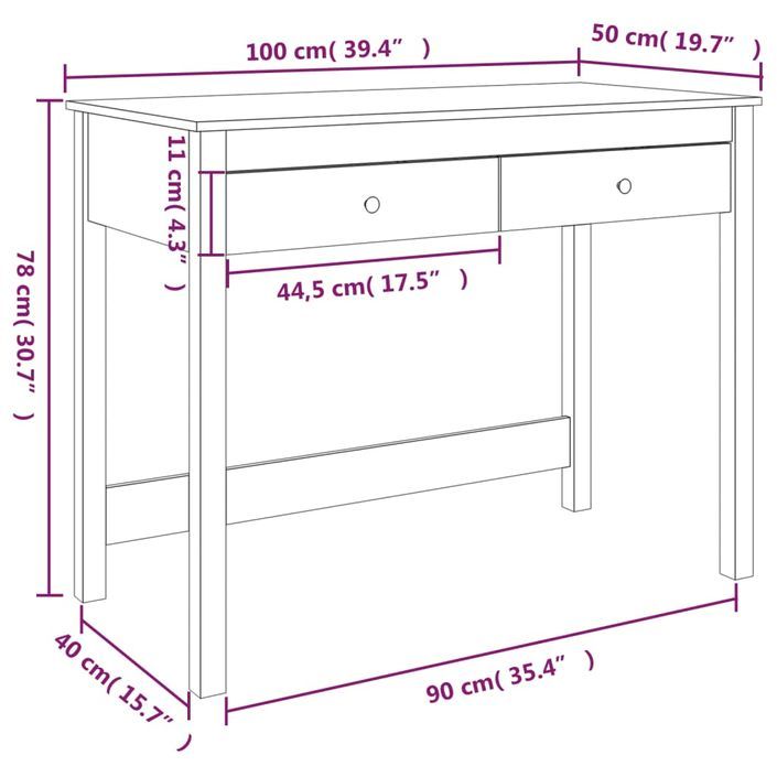 Bureau avec tiroirs Blanc 100x50x78 cm Bois massif de pin - Photo n°10