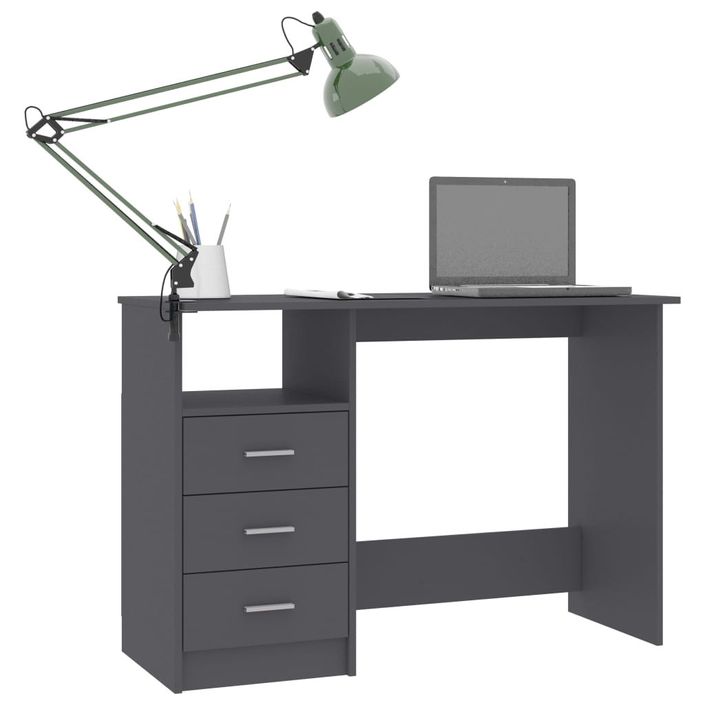 Bureau avec tiroirs Gris 110x50x76 cm - Photo n°3