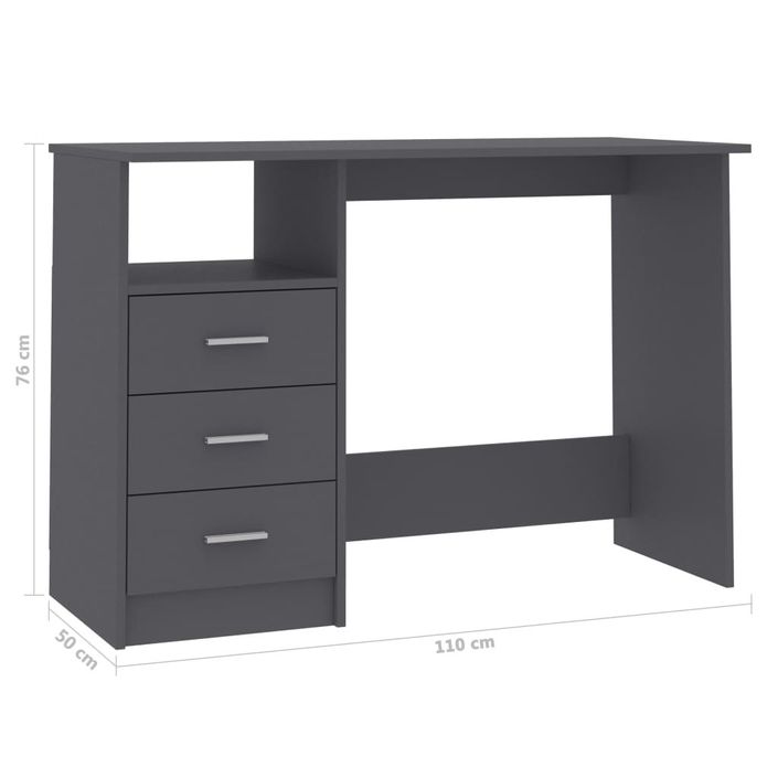 Bureau avec tiroirs Gris 110x50x76 cm - Photo n°6