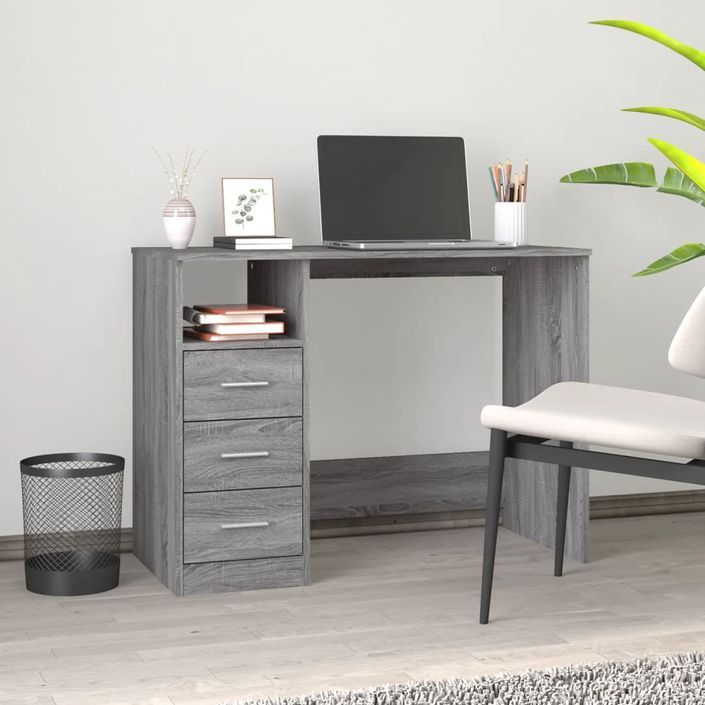 Bureau avec tiroirs Sonoma gris 102x50x76 cm Bois d'ingénierie - Photo n°2