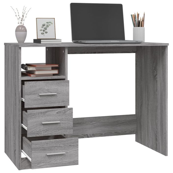 Bureau avec tiroirs Sonoma gris 102x50x76 cm Bois d'ingénierie - Photo n°5